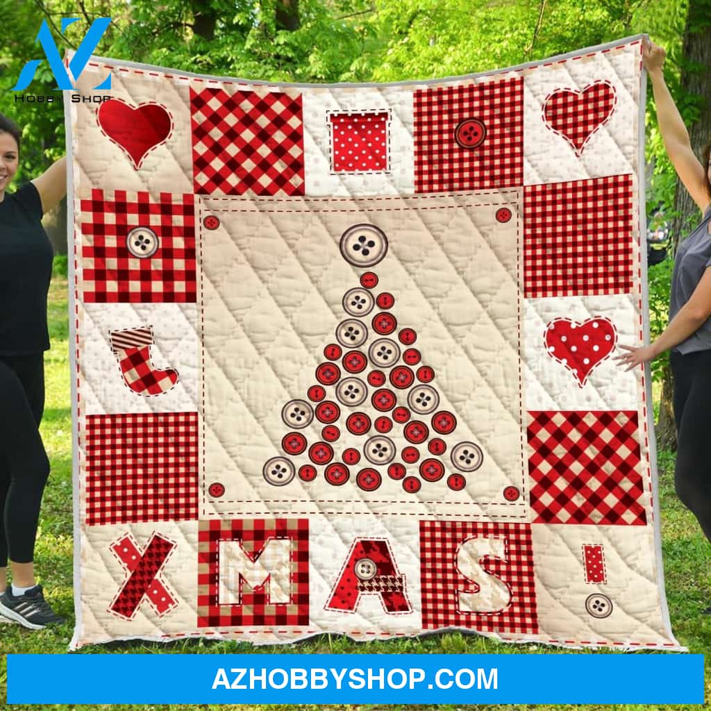 Sewing Buttons Christmas Tree Pattern Blanket Gift For Sewing Lovers Home Decor Bedding Couch Sofa Soft and Comfy Cozy