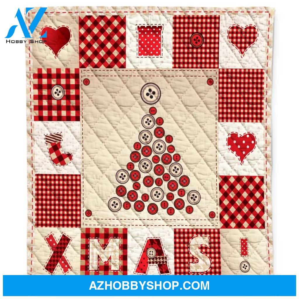 Sewing Buttons Christmas Tree Pattern Blanket Gift For Sewing Lovers Home Decor Bedding Couch Sofa Soft and Comfy Cozy