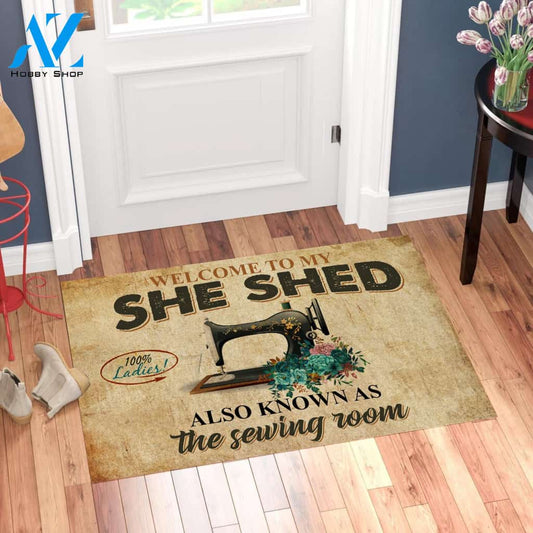Sewing Lovers Welcome To My She Shed Rubber Doormat | Welcome Mat | House Warming Gift