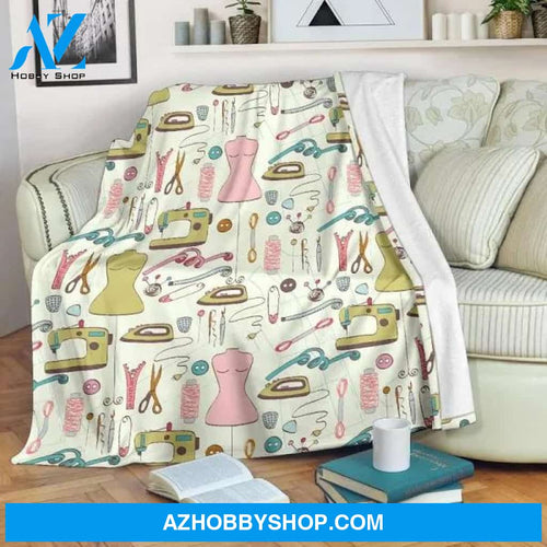 Sewing Print Pattern Throw Sherpa Fleece Blanket
