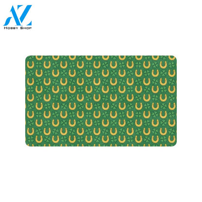 Shamrock Horseshoes Print Pattern Rubber Doormat