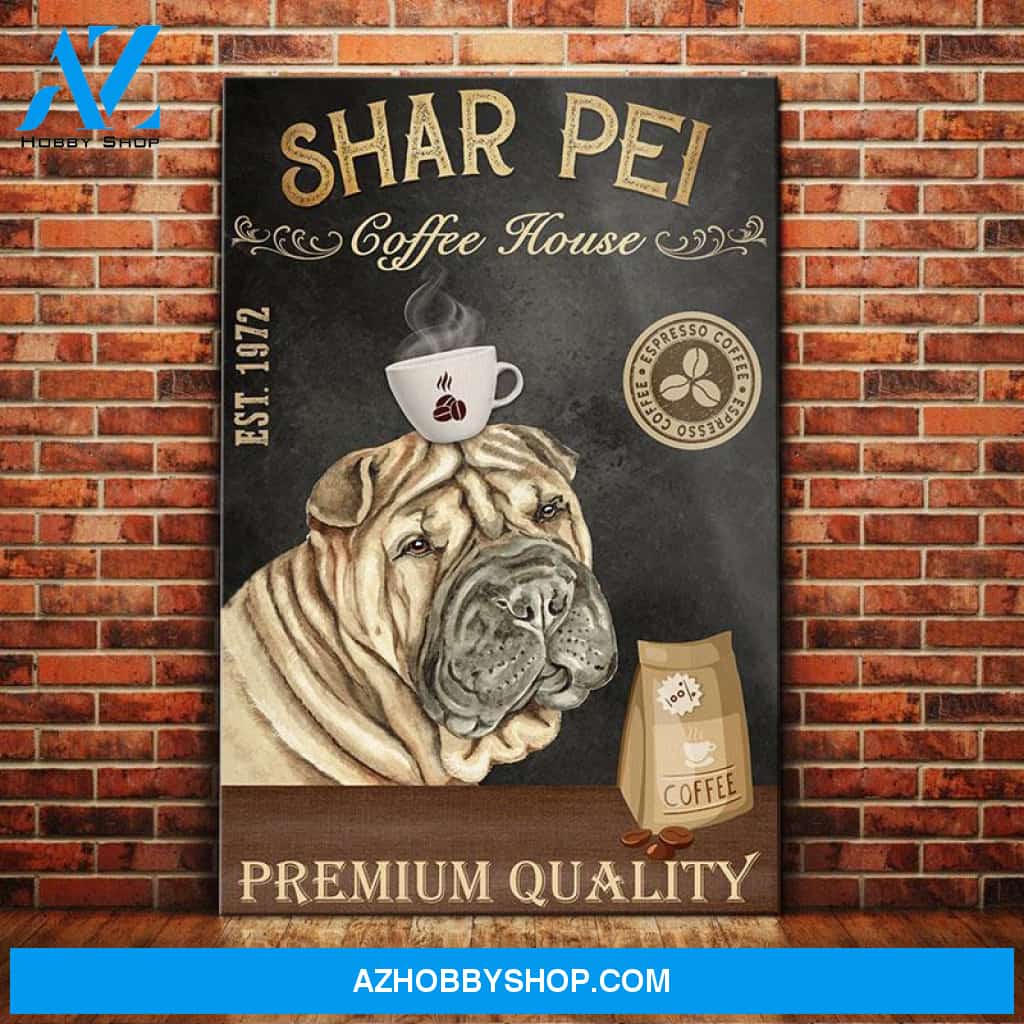 Shar Pei Dog Coffee House Canvas Wall Art, Wall Decor Visual Art