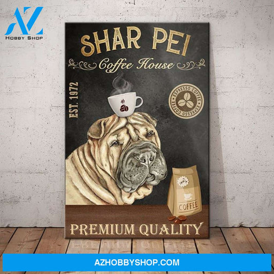 Shar Pei Dog Coffee House Canvas Wall Art, Wall Decor Visual Art