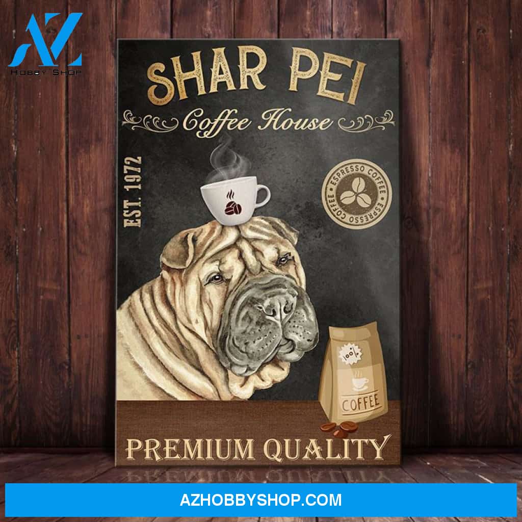 Shar Pei Dog Coffee House Canvas Wall Art, Wall Decor Visual Art