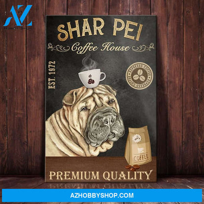 Shar Pei Dog Coffee House Canvas Wall Art, Wall Decor Visual Art