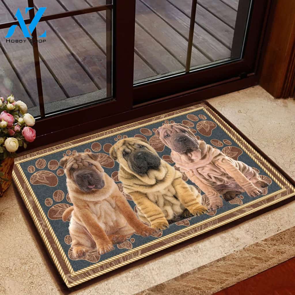 Shar Pei Flower Paw - Dog Doormat | Welcome Mat | House Warming Gift
