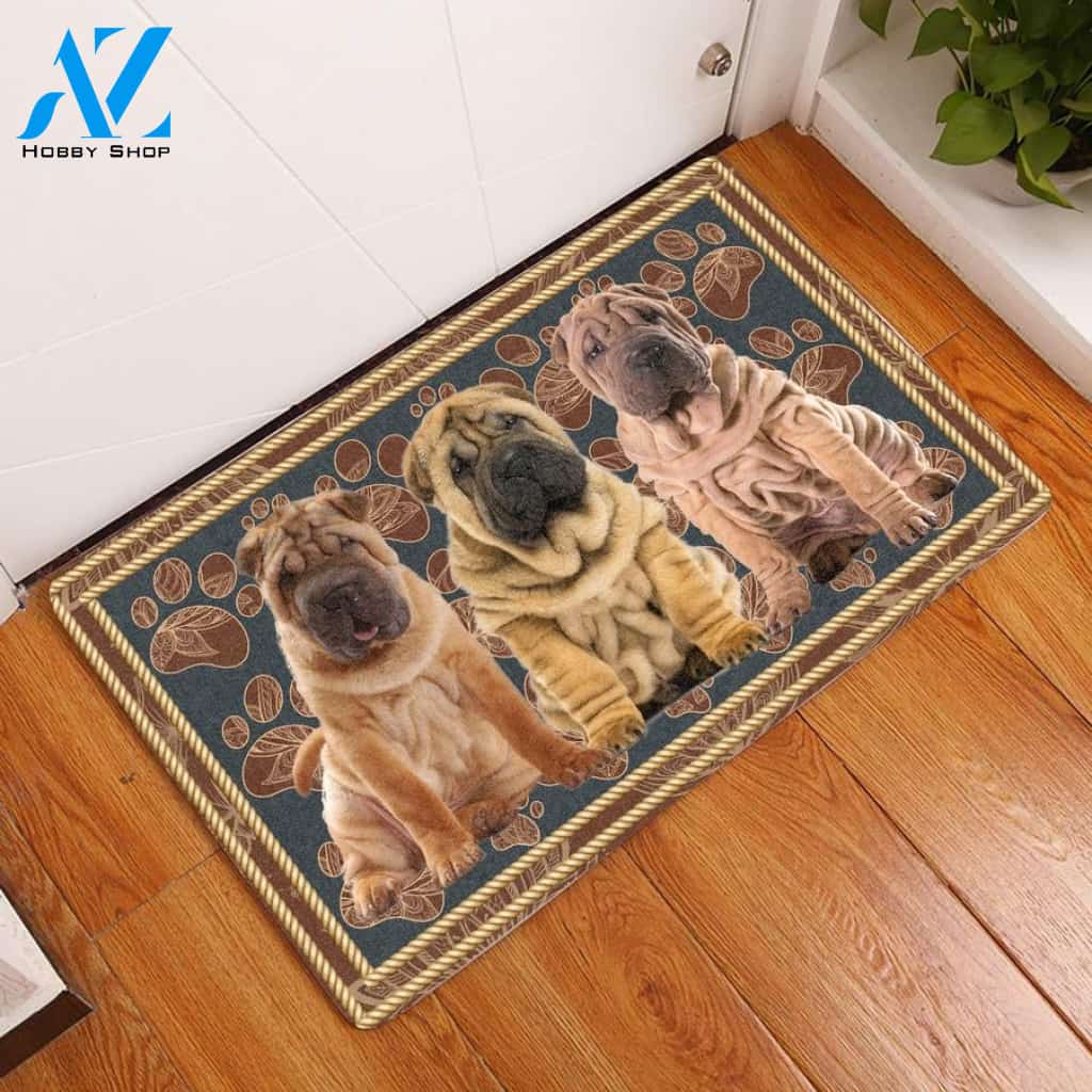 Shar Pei Flower Paw Doormat