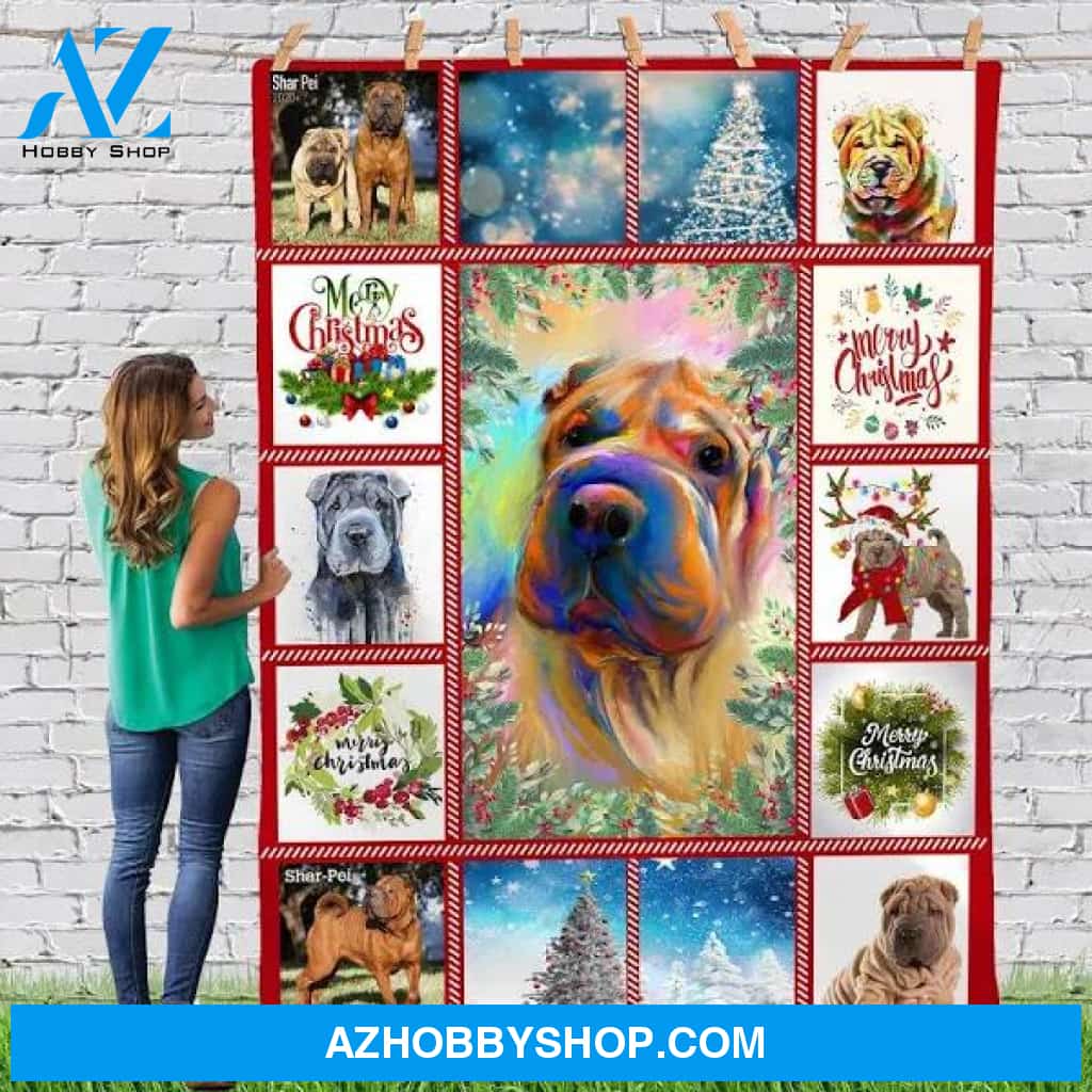 Shar Pei Gorgeous Merry Christmas Dog Reindeer Xmas Fleece Blanket Gift For People Home Decor Bedding Couch Sofa Soft And Comfy Cozy