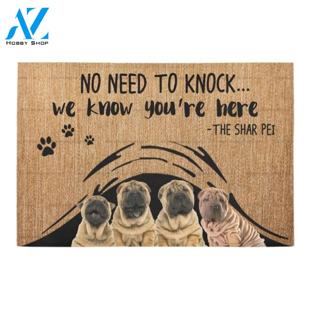 Shar Pei We Know You’re Here Printed Doormat Home Decor