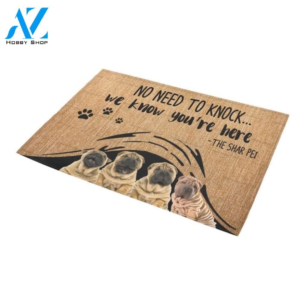 Shar Pei We Know You’re Here Printed Doormat Home Decor
