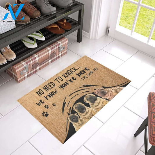 Shar Pei We Know You’re Here Printed Doormat Home Decor