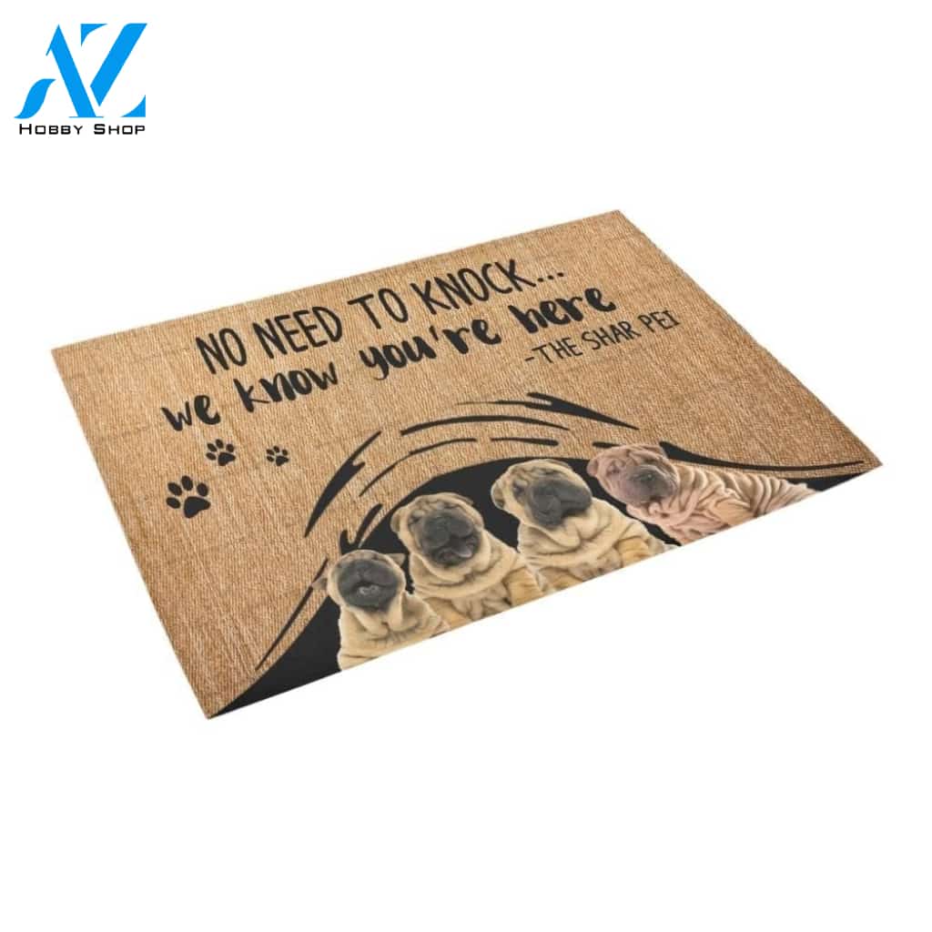 Shar Pei We Know You’re Here Printed Doormat Home Decor