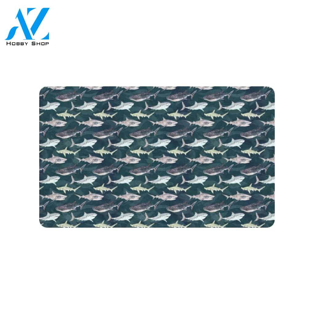 Shark Pattern Print Rubber Doormat