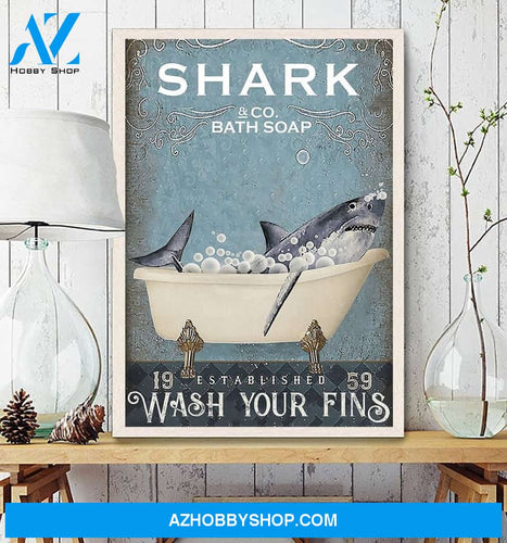 Shark Wash Your Fins Canvas And Poster, Wall Decor Visual Art