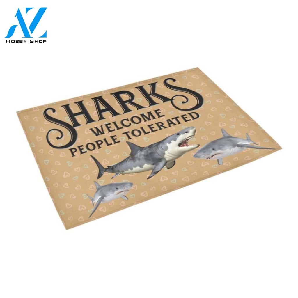 Sharks Welcome People Tolerated Printed Doormat Home Decor