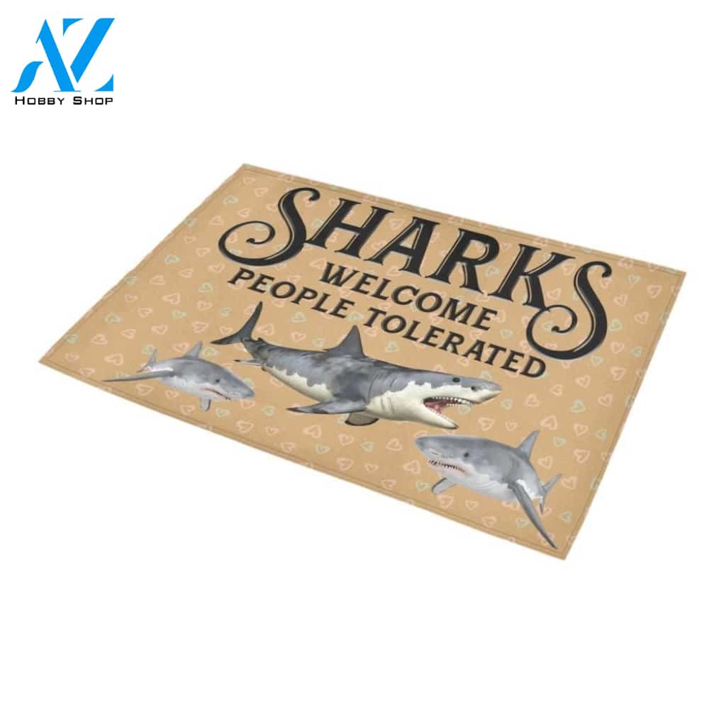 Sharks Welcome People Tolerated Printed Doormat Home Decor