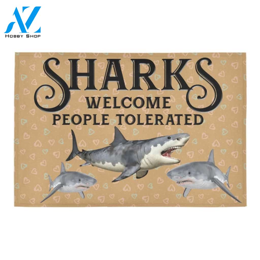 Sharks Welcome People Tolerated Printed Doormat Home Decor