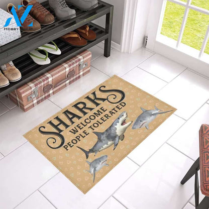 Sharks Welcome People Tolerated Printed Doormat Home Decor