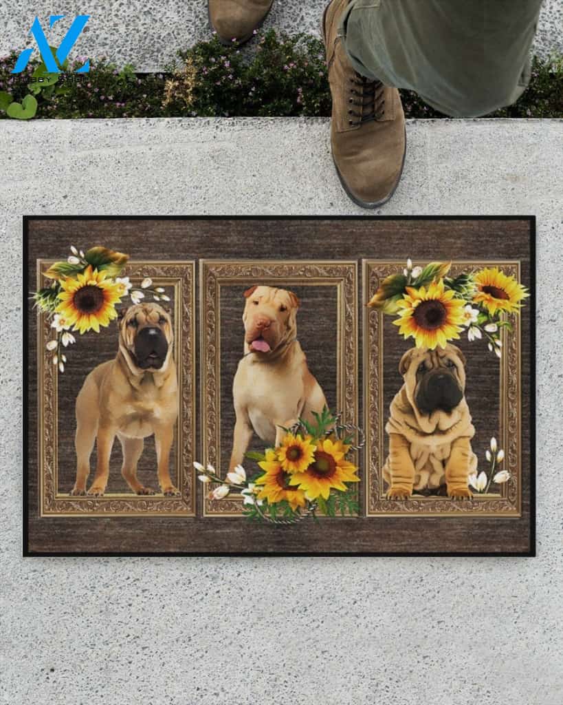 SharPei Dog And Sunflowers Doormat Welcome Mat Housewarming Gift Home Decor Funny Doormat Best Gift Idea For Dog Lovers Gift For Friend
