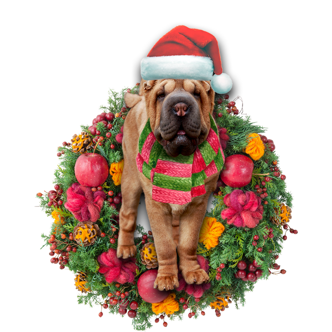 Godmerch- Ornament- Shar Pei Christmas Ornament, Happy Christmas Ornament, Car Ornament
