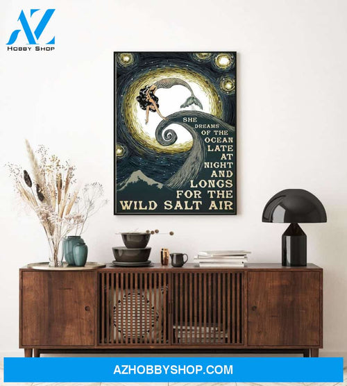 Love Mermaid Poster, Love Ocean Poster, She Dreams Of The Ocean Late At Night and Longs For The Wild Salt Canvas And Poster, Wall Decor Visual Art