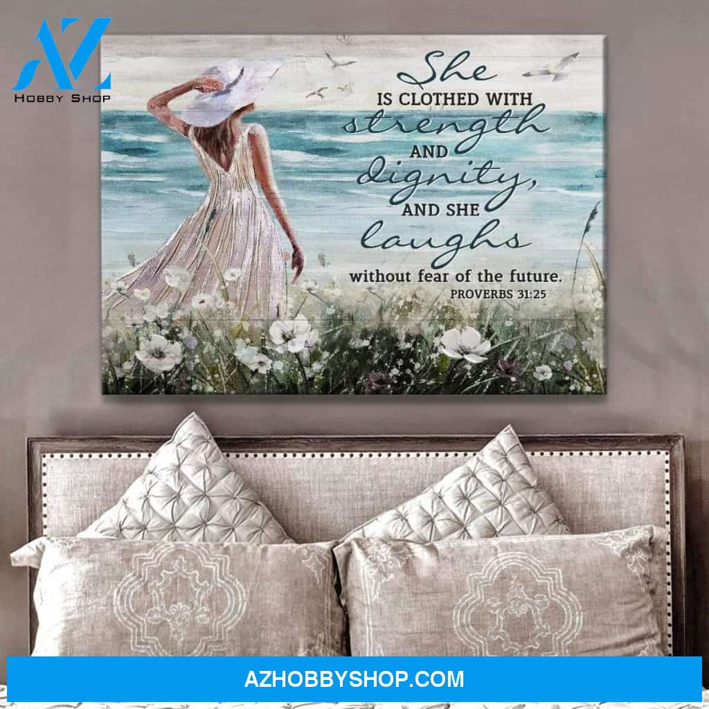 She Is Clothed With Strength Beach Wall Art Canvas