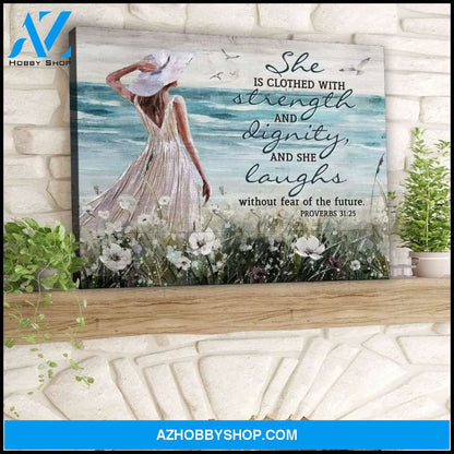 She Is Clothed With Strength Beach Wall Art Canvas