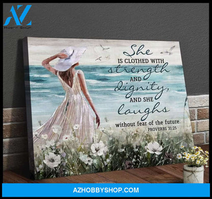 She Is Clothed With Strength Beach Wall Art Canvas