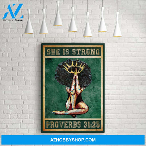 She Is Strong Proverbs 31:25 Black Girl Praying Jesus Vintage Canvas For African American Women
