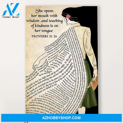 Teacher Classroom Canvas She Opens Her Mouth With Wisdom, Student Wall Art Back to School Gift for Teacher