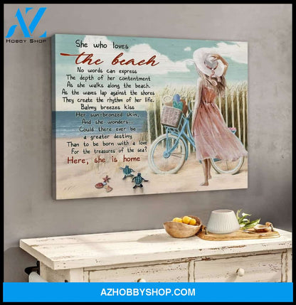 She Who Loves The Beach Turtle Wall Art Canvas
