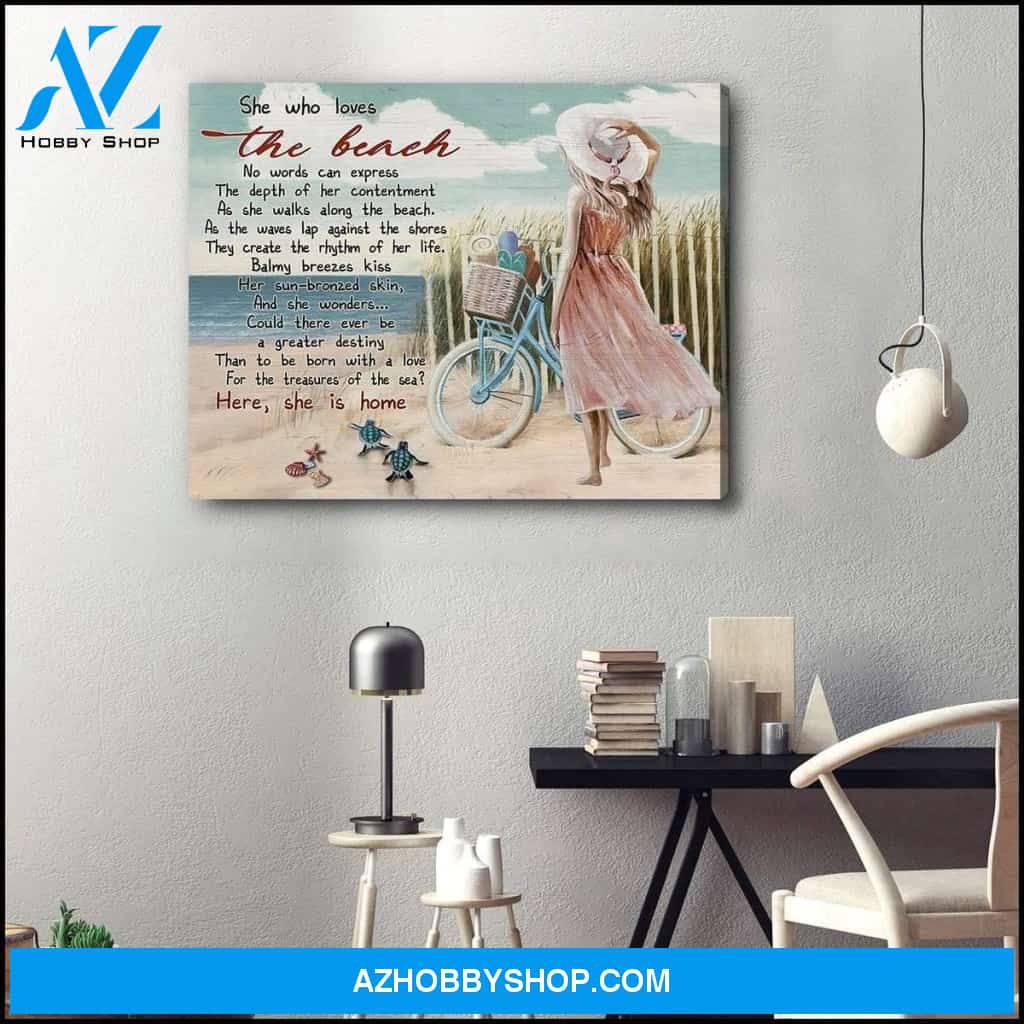 She Who Loves The Beach Turtle Wall Art Canvas