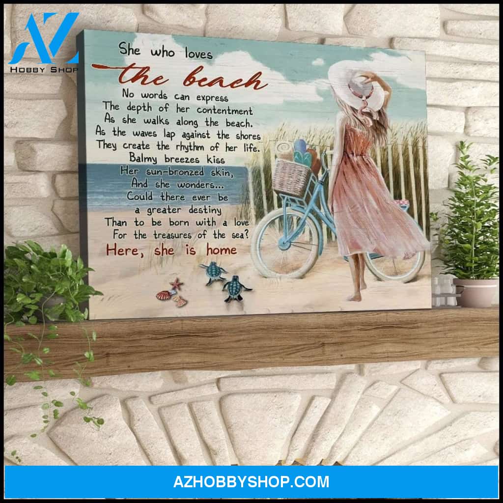 She Who Loves The Beach Turtle Wall Art Canvas