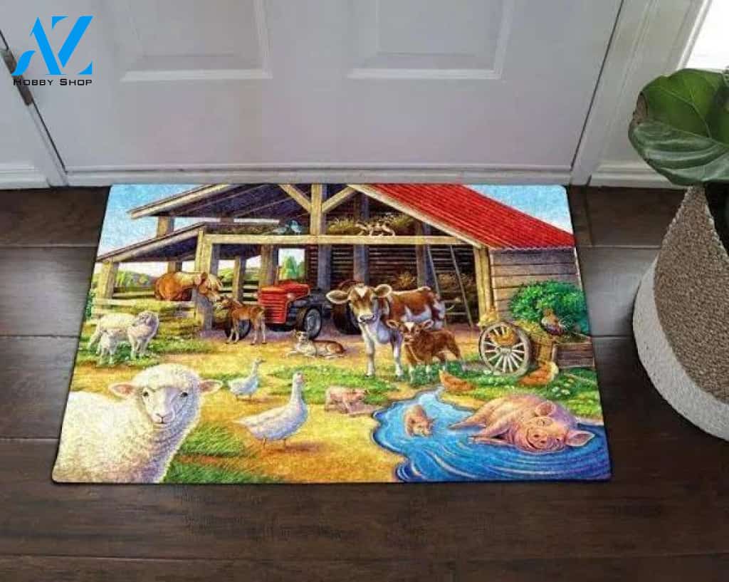 Sheep Cow Pig Duck in Farm Animal Doormat Welcome Mat Farm Rug Farmer House Decor Housewarming Gift Gift for Famer Friend Family Gift for Farm Animal Lovers