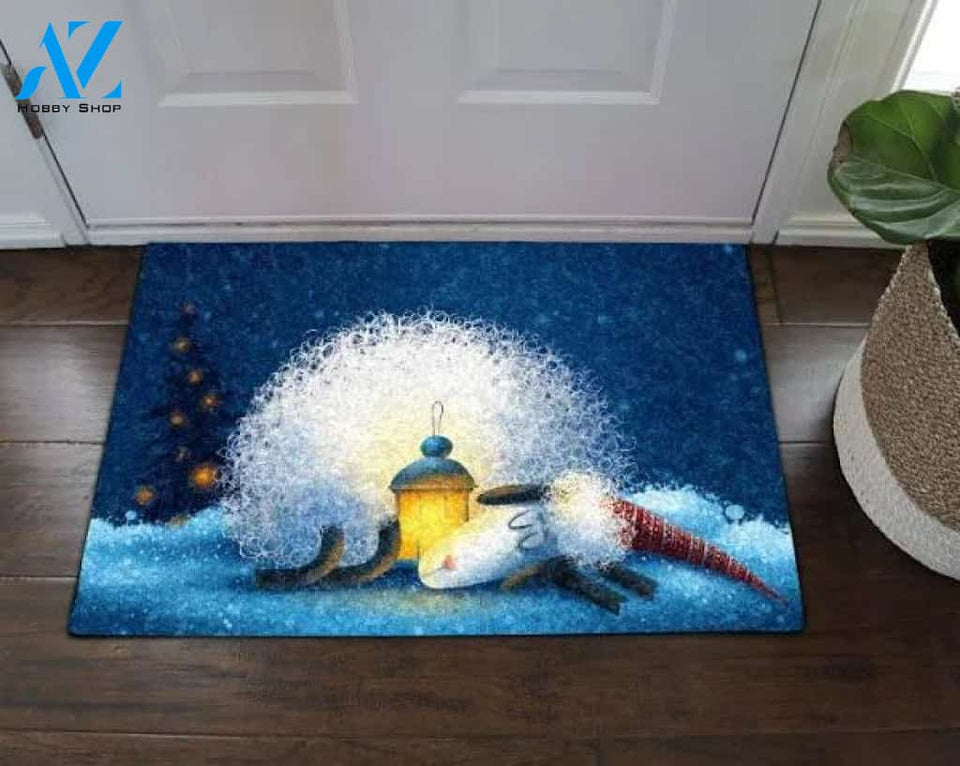 Sheep with The Light at Mid Night Animal Doormat Welcome Mat Farm Rug Housewarming Gift Gift for Famer Friend Family Gift for Sheep Lover Farm Animal Lovers