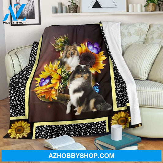Sheltie dark sunflower Fleece Blanket