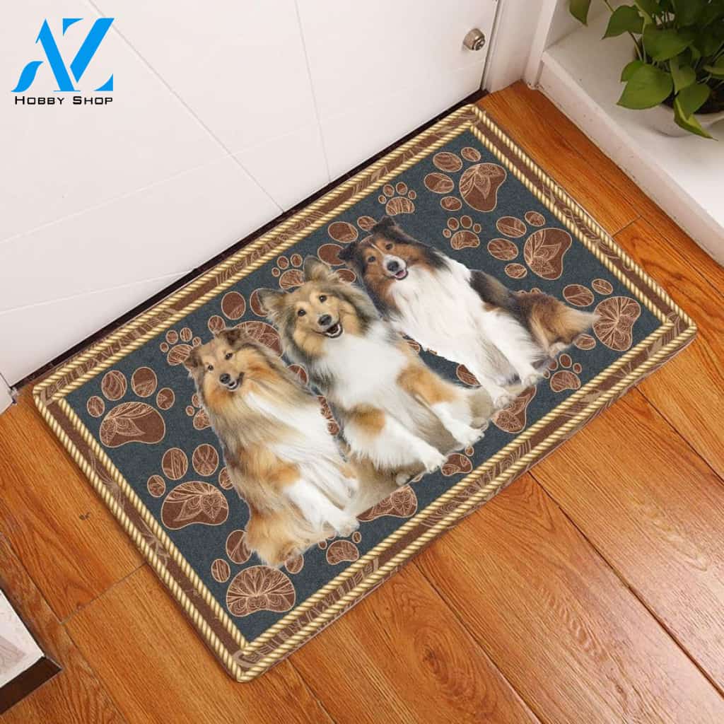 Sheltie Flower Paw Doormat
