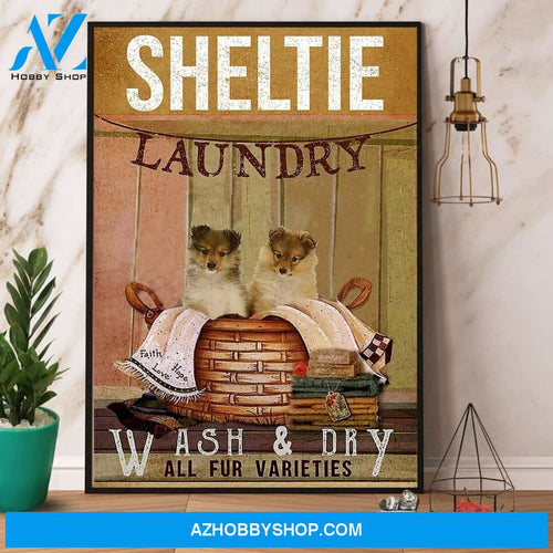 Sheltie Laundry Wash & Dry All Fur Varieties Canvas And Poster, Wall Decor Visual Art