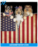 Sheltie USA Flag Zip Fleece Blanket, Gift for Dog lovers, Gift For Family Friends Gift Home Decor Bedding Couch Sofa Soft And Comfy Cozy