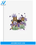 Sheltie with lavender flower poster