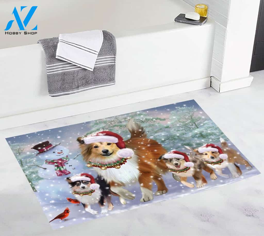 Shetland Sheepdog Christmas Dog Running Doormat