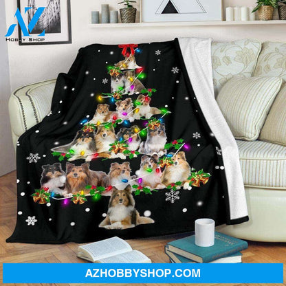 Shetland Sheepdog Dog Christmas Tree Funny Noel Blanket Gift For Dog Lovers Birthday Gift Home Decor Bedding Couch Sofa Soft and Comfy Cozy