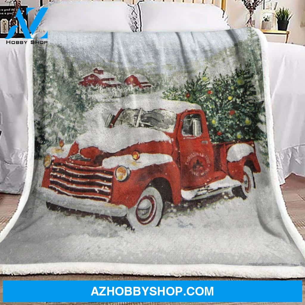 Shetland Sheepdog Red Truck Christmas Fleece Blanket Gift For Christmas | Christmas Gift