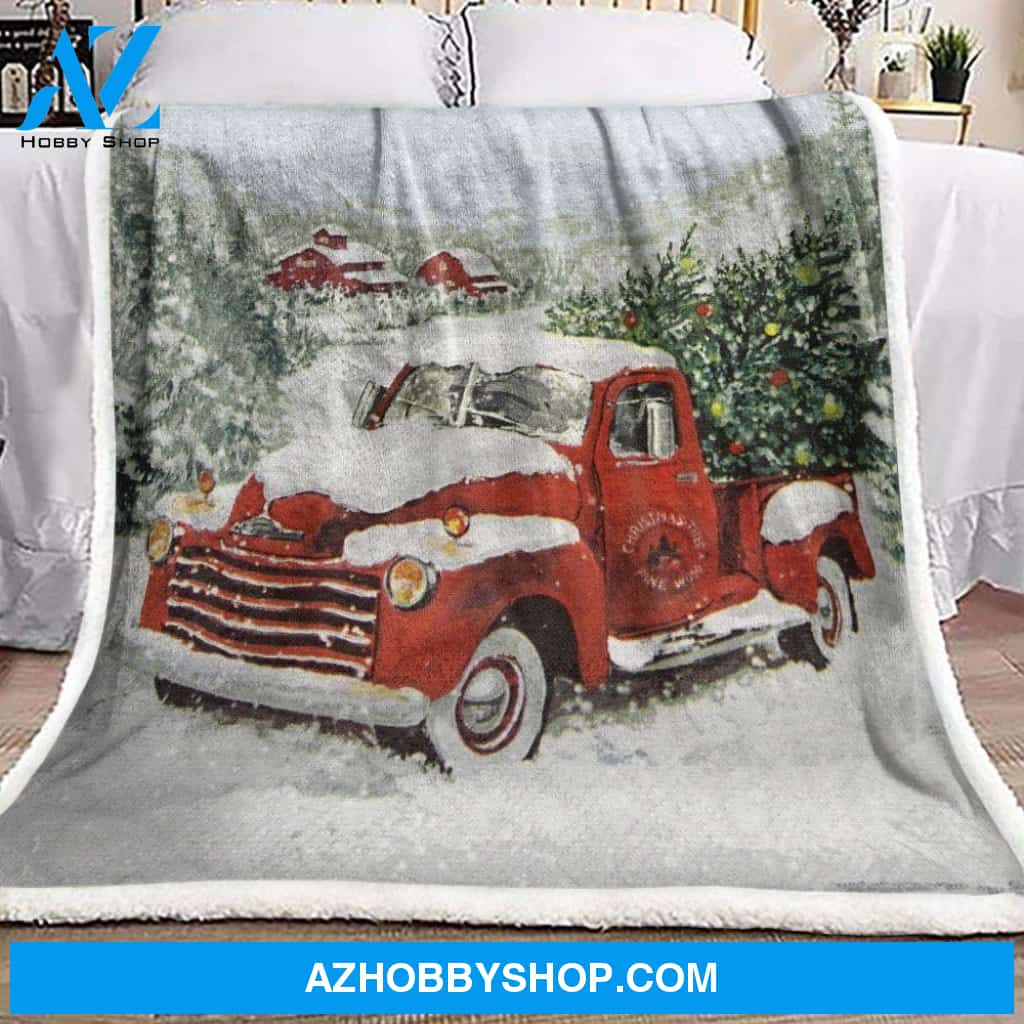 Shetland Sheepdog Red Truck Christmas Fleece Blanket Gift For Christmas | Christmas Gift