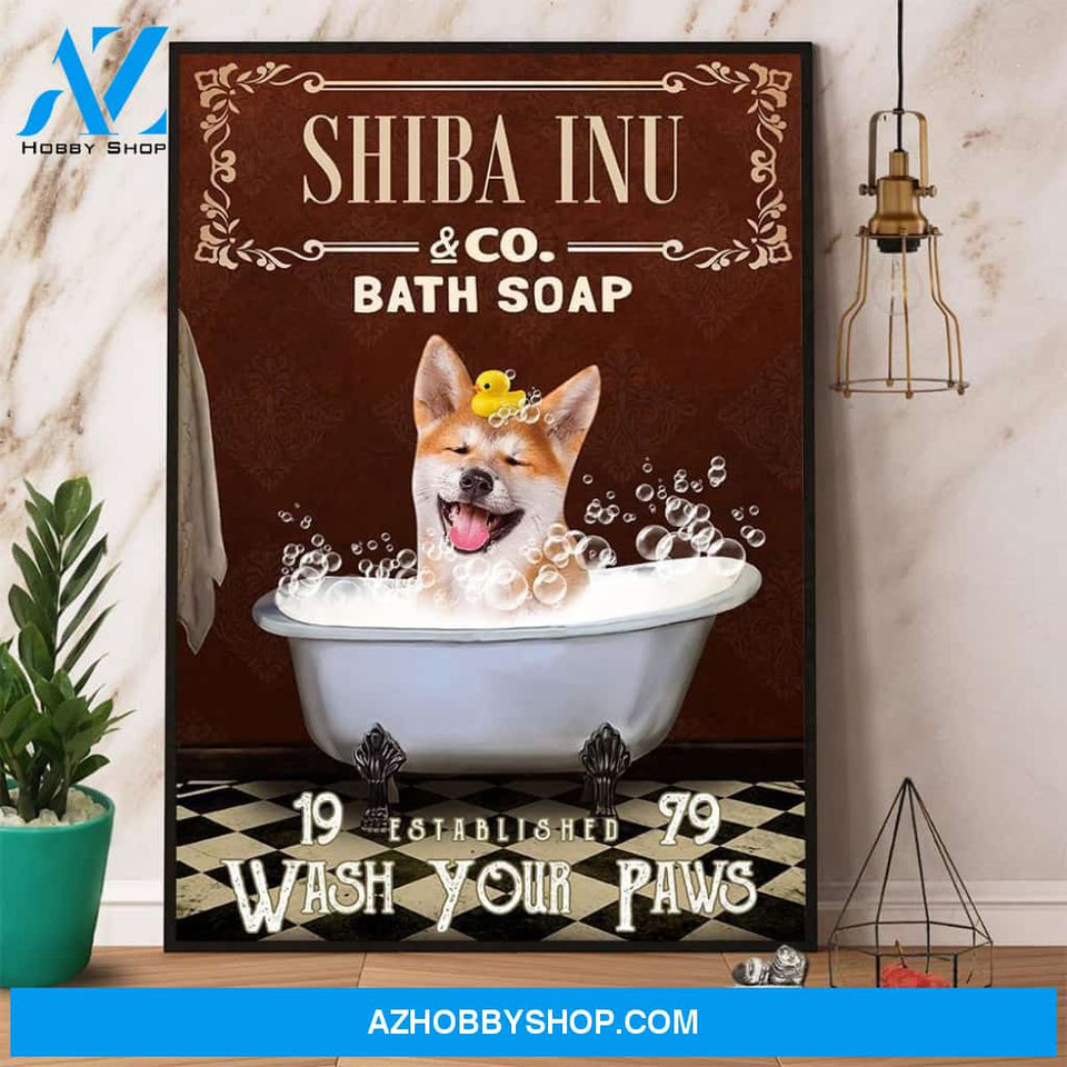 Shiba Inu & Co. Bath Soap Wash Your Paws Dog Canvas And Poster, Wall Decor Visual Art