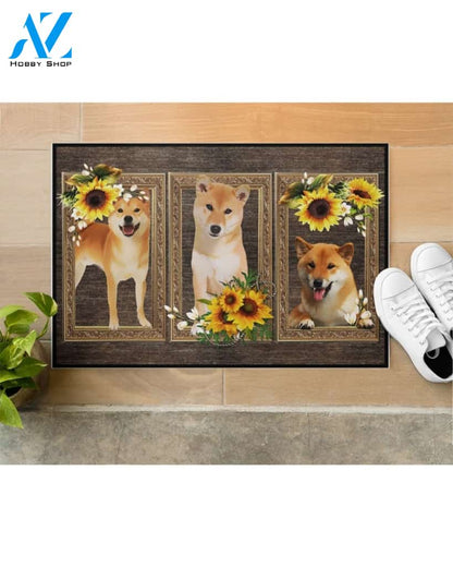 Shiba Inu Dog And Sunflowers Doormat Welcome Mat Housewarming Gift Home Decor Funny Doormat Best Gift Idea For Dog Lovers Gift For Friend