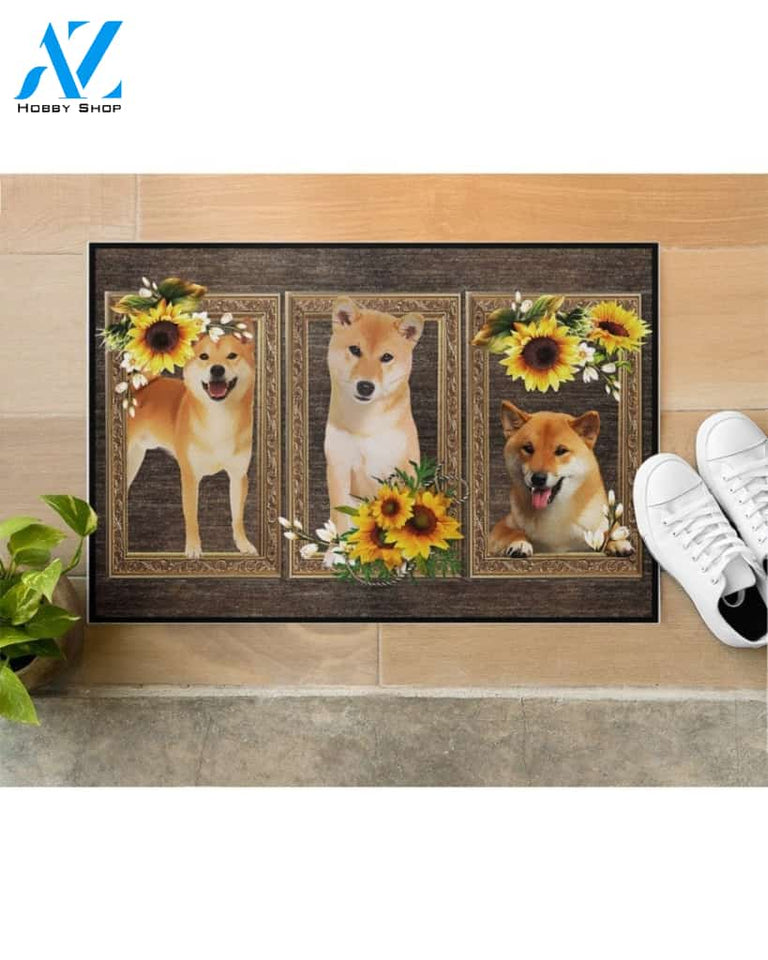 Shiba Inu Dog And Sunflowers Doormat Welcome Mat Housewarming Gift Home Decor Funny Doormat Best Gift Idea For Dog Lovers Gift For Friend