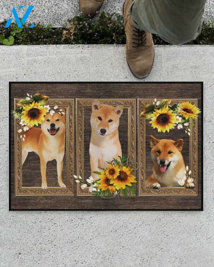 Shiba Inu Dog And Sunflowers Doormat Welcome Mat Housewarming Gift Home Decor Funny Doormat Best Gift Idea For Dog Lovers Gift For Friend
