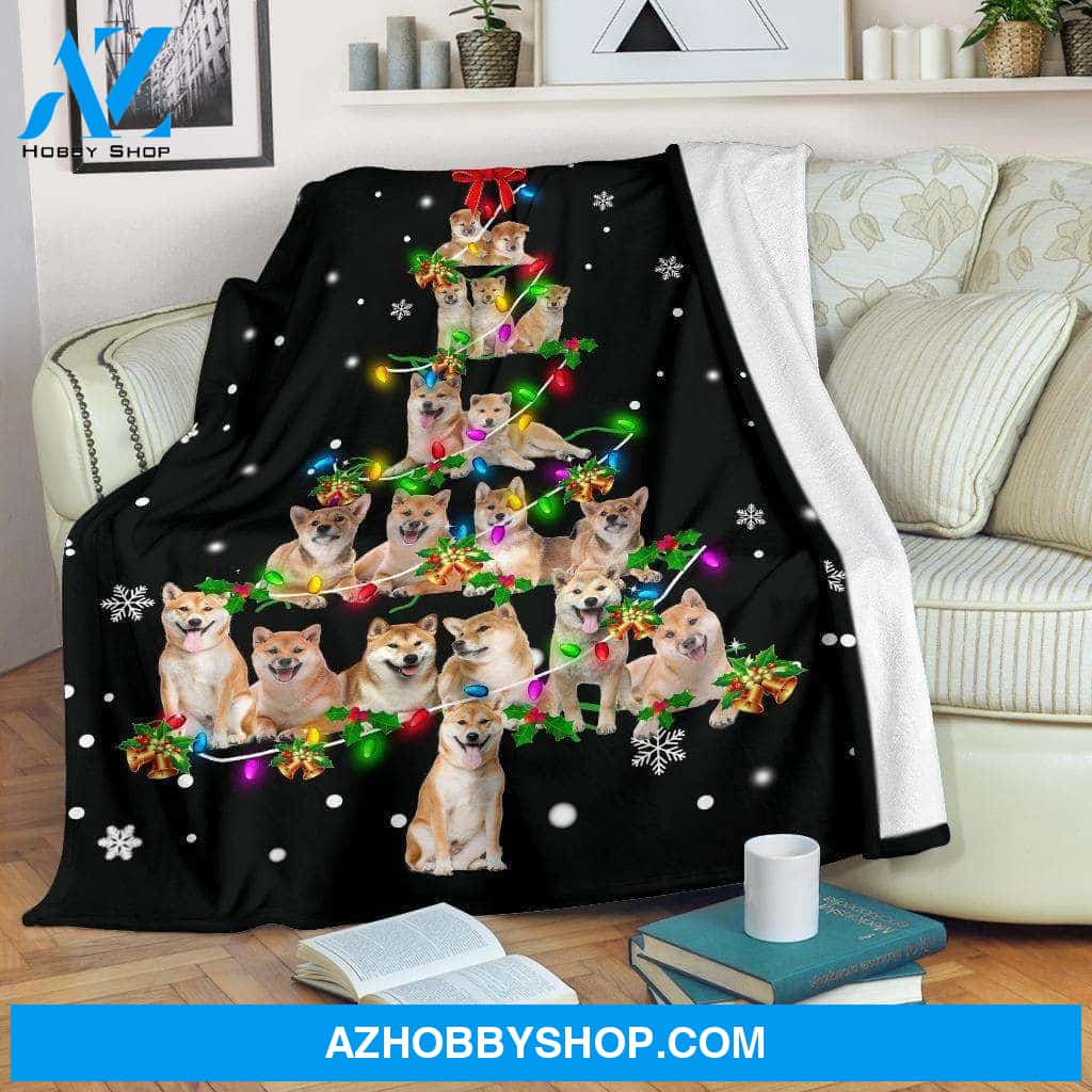 Shiba Inu Dog Christmas Tree Funny Noel Blanket Gift For Dog Lovers Birthday Gift Home Decor Bedding Couch Sofa Soft and Comfy Cozy