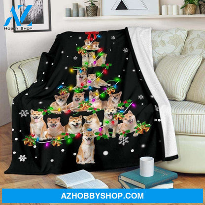 Shiba Inu Dog Christmas Tree Funny Noel Blanket Gift For Dog Lovers Birthday Gift Home Decor Bedding Couch Sofa Soft and Comfy Cozy